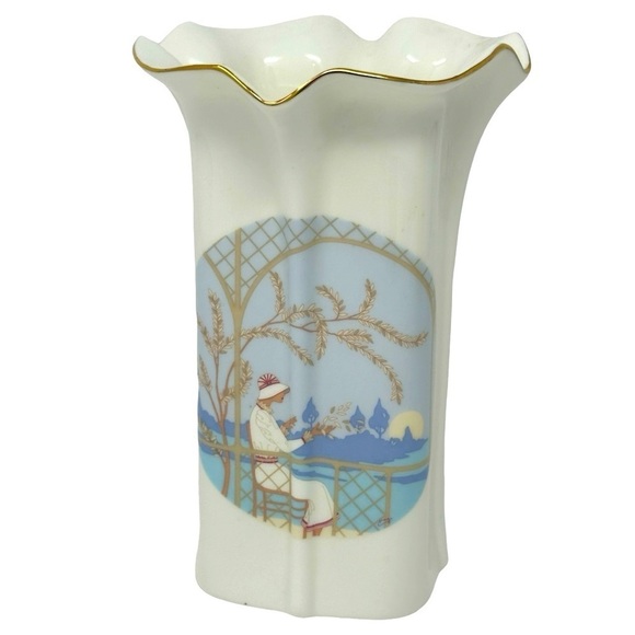 VTG Art Deco Fine Bone China Vase Roaring 20’s Woman Sitting Lake Great Gatsby - Picture 1 of 9